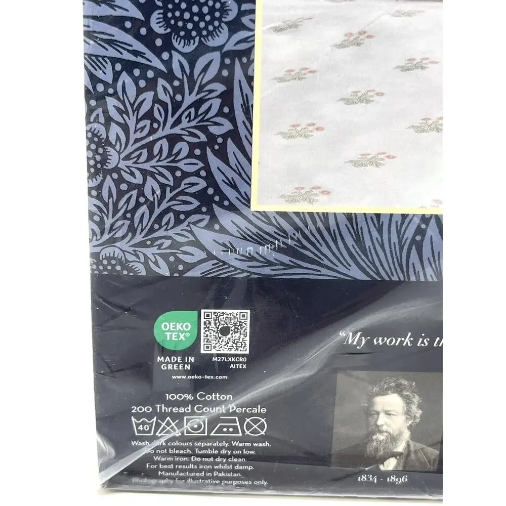 William Morris Woodland Floral Coral Pink King Sz Sheet Set Cotton Percale NIP